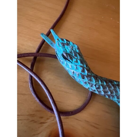 Robert Lee Morris Artwear 6” Verdigris Snake Necklace Vintage Leather SOHO 80s - Picture 5 of 8